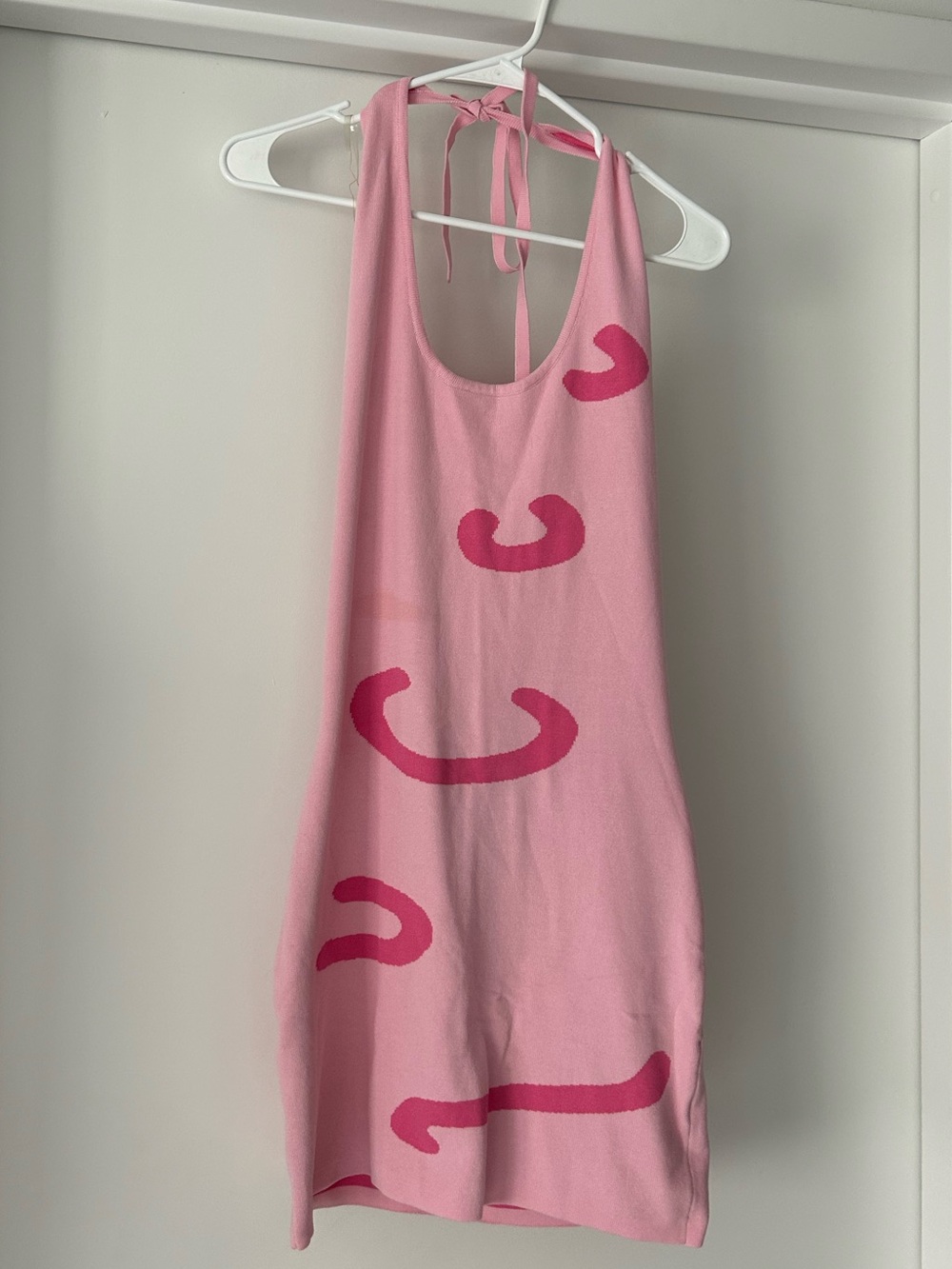 Fashion Nova Pink Halter Mini Dress with Hot Pink Print